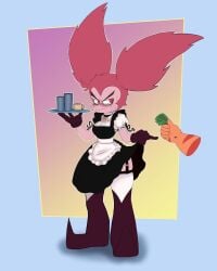 female jasper_(steven_universe) maid maid_apron maid_headdress maid_outfit maid_uniform money peppyrobo skirt_lift spinel_(steven_universe) steven_universe sweat sweatdrop