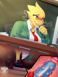 3:4 absurd_res alphys anthro big_breasts blush chalkboard classroom clothed clothing deltarune desk dildo dress_shirt female fully_clothed furniture hi_res internal keyboard leggings legwear lizard masturbation necktie pantyhose pen_in_mouth penetration renatetherat reptile scales scalie school sex_toy sex_toy_in_pussy sex_toy_insertion shirt solo suit table teacher topwear undertale_(series) uterus vaginal_masturbation vaginal_penetration vibrator vibrator_in_pussy yellow_body yellow_scales