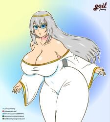 big_breasts big_breasts blue_eyes breasts breasts commission commission_art female female goddess goil_drawing white_hair