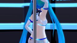 3d animated ass ass_shake between_buttocks boots breasts dancing elbow_gloves female gloves green_hair hatsune_miku long_hair mantis_x pole_between_ass pole_dancing see-through short_shorts shorts small_breasts solo stripper_pole tagme thigh_boots thighhighs thighs twintails vocaloid