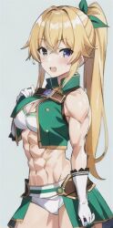 abs ai_generated blonde_hair crop_top leafa midriff muscle navel open_mouth stable_diffusion sword_art_online