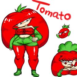 2023 clown clown_nose daisy_dukes female fruit_humanoid full_body gijinka green_shoes green_shorts hand_on_hip holding_breast humanized jacket kaircorvus living_fruit long_hair midriff multiple_images multiple_sources name_drop nipple_bulge noseless off_shoulder pizza_tower pseudo_hair red_hair red_nail_polish red_nails red_pseudo_hair red_tights red_tubetop shoes shorts solo text_on_clothing thick_thighs tights tomato tomato_toppin toppin_gals toppin_gals_minus8 tubetop white_background wide_hips