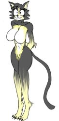 1girls 2022 black_claws cat_ears cat_tail eyelashes feline female female_only grey_fur hands_behind_back mammal white_background white_fur yebearreal yellow_fur yellow_legs