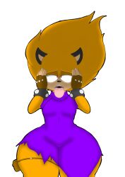 ahe_gao alien anthro anthro_only bedroom_eyes bottom_heavy clothing dafimos_fang fangs femboy feminine_male fingerless_gloves fully_clothed gloves hands_on_face looking_at_viewer lwd_cartoonz male male_only open_mouth orange_fur red_eyes short_sleeves shredded_clothes spiked_bracelet spiky_hair teasing thick thick_hips thick_legs thick_thighs thick_tongue thigh_strap tight_clothing tongue tongue_out wide_hips