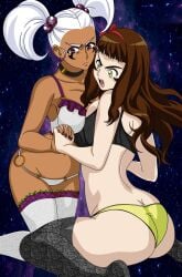 2girls ben_10 ben_tennyson breast_press breast_press_on_chest charmcaster dark-skinned_female female female_ben female_only genderswap_(mtf) holding_hands lingerie lingerie_only maudxie multiple_girls rule_63 underwear underwear_only yuri