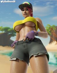 1girls 3d badomen beach_bomber blender female female_only fortnite fortnite:_battle_royale solo thighs underboob wet