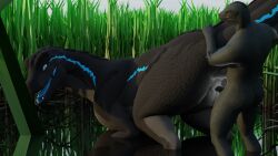 4k allosaurid allosaurus blue_eyes blue_markings blue_tongue cgi digital_media_(artwork) dinosaurs hd nsfw