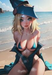 ai_generated beach breasts dark_magician_girl female female female_focus female_only large_breasts maxfield_punish outside yu-gi-oh!