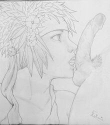 big_penis blowjob blowjob_face cute_face cute_male fellatio gay gay_blowjob hair_ornament headband male male_only open_mouth ornament ornate_headband pencil_(artwork) penis penis_lick penis_on_face sketch teeth tongue tongue_out tonguejob uke yaoi