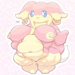 anthro audino big_belly blush breasts chubby female furry huge_breasts nintendo pokémon_(species) pokemon thick_thighs unp video_games wide_hips