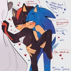 2boys hand_on_crotch hand_on_thigh heart hearts_around_head leg_up male_only sailorsonic sega shadow_the_hedgehog shower sonadow sonic_(series) sonic_the_hedgehog sonic_the_hedgehog_(series) tail_wagging wet wet_body wet_skin