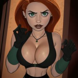 1girls abs ai_generated alternate_breast_size athletic_female audiostick breasts cartoony cleavage disney disney_channel female female_only gloves green_eyes huge_breasts human kim_possible kimberly_ann_possible large_breasts looking_at_viewer necklace orange_hair solo stable_diffusion tank_top