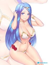 1girls alternate_costume bare_arms bare_shoulders bikini blue_eyes blue_hair choker etchimune female female female_only fire_emblem fire_emblem_engage long_hair looking_at_viewer lumera_(fire_emblem) navel nintendo simple_background sitting smile solo stomach swimsuit thighs very_long_hair white_background white_bikini white_swimsuit zoom_layer