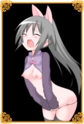 bow dungeon_party gray_hair long_hair long_sleeves millete panties petite stockings