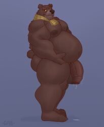 anthro ass balls bear belly belly_grab belly_overhang big_balls big_belly big_butt big_muscles big_penis bodily_fluids brown_bear brown_body brown_fur chubby_anthro chubby_belly chubby_cheeks chubby_male dreamworks dripping flaccid fluffy_ears full_body_view fur gab_art genital_fluids genitals hi_res huge_muscles huge_thighs looking_at_viewer looking_pleasured male male_only mammal mature_male moobs mostly_nude motion_lines multicolored_body multicolored_fur muscular muscular_anthro muscular_male navel nipples nude nude_male overweight overweight_male papa_bear_(puss_in_boots) penis pinup pose precum precum_drip puss_in_boots_the_last_wish scar scarf scarf_only smile smiling_at_viewer solo thick_thighs two_tone_body two_tone_fur ursine vein veiny_penis wide_hips