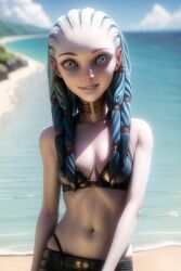 ai_generated alien_female alien_girl alien_humanoid areola blue_eyes blue_hair braided_hair breasts grey_lips gwyndala humanoid midriff naked_female nipples pale_skin ribs skinny star_trek star_trek_prodigy tagme thong vau_n'akat_(species) whale_tail