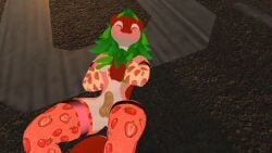 animal_genitalia anthro arm_warmers armwear balls clothing fully_sheathed fur futanari genitals gynomorph intersex leg_markings leg_warmers legwear male markings multicolored_body multicolored_fur sheath smile solo strawberrywicker submissive submissive_male thigh_markings thighs vrchat wickerbeast