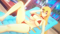1girls 3d big_breasts bikini blonde_hair blue_eyes busty claire_harvey female female_only hi_res hundred large_breasts legs lying navel red_bikini sensual smile sunglasses sunglasses_on_head thighs voluptuous
