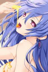 1girls breasts close-up cpu_(neptunia) earrings female_only goddess honey iris_heart iwasi_r light-skinned_female long_hair looking_at_viewer neptunia_(series) nude open_mouth pink_eyes plutia power_symbol-shaped_pupils purple_hair seductive seductive_pose side_view sideboob solo suggestive_gesture tongue_out