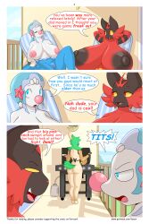 2023 anthro apron apron_only areola ass blue_eyes burger chair comic cooking dani_(lysergide) decidueye dialogue english_text exclamation_point female female_incineroar game_freak grill grilling hands_behind_head holding_plate holding_spatula huge_breasts hyper_breasts incineroar lunatone lying_on_back lysergide nintendo nipples nude page_2 patreon_url plate pokémon prilly_(lysergide) primarina pussy question_mark red_eyes smile solrock spatula speech_bubble sweat sweatdrop text tits_(lysergide)