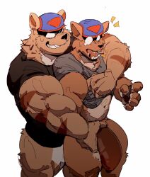 akachionmain anthro balls bara barazoku big_balls big_penis chance_furlong felid feline from_behind furry gay holding_penis jake_clawson male male_only muscles muscular pantsless penis size_difference swat_kats