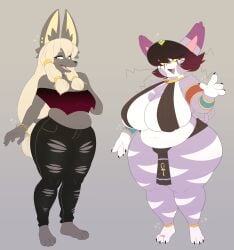 2girls anthro_only big_breasts breasts egyptian egyptian_clothes female furry huwon pokémon_(species) pokemon pokemon_dppt purugly thick_thighs wide_hips