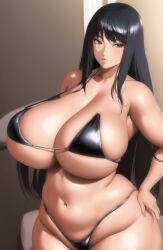 ai_generated bikini black_hair huge_breasts long_hair nai_diffusion sinfulgoat thick_thighs