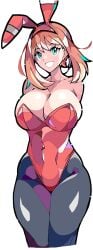 1girls blue_eyes breasts brown_hair bunny_ears bunnysuit cleavage enpe female female_only huge_boobs huge_breasts large_breasts may_(pokemon) may_(pokemon_oras) pokemon pokemon_oras smile smiling solo solo_female solo_focus thick_thighs thighs wide_hips