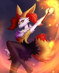 2023 anthro avilisra braixen breasts dancing female fire generation_6_pokemon genitals hi_res inner_ear_fluff nintendo nude pokemon pokemon_(species) pussy signature solo stick tuft