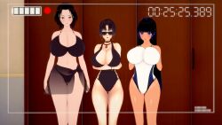 3girls big_breasts big_sister female female_only koikatsu minamoto_himejima_(noir-black-shooter) mother_and_daughter noir-black-shooter oc original original_character school_swimsuit shizuma_himejima_(noir-black-shooter) sisters swimsuit tomoe_himejima_(noir-black-shooter) younger_sister