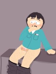 black_hair body_hair cum erect_penis erection gay male male_only masturbation randy_marsh semi_nude simple_background simple_coloring solo solo_male south_park vibrator vibrator_on_penis