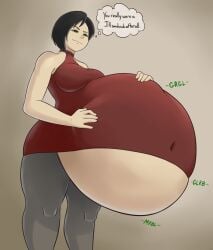 1girls ada_wong belly big_belly big_breasts breasts dialogue female female_pred huge_belly jill_valentine pyxxyl resident_evil same_size_vore stomach_noises text vore