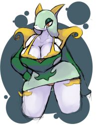 2023 artesjsc big_breasts breasts cleavage female game_freak hand_on_hip hand_on_own_hip hourglass_figure pokémon pokémon_(species) pokemon red_eyes serperior thick_thighs wide_hips