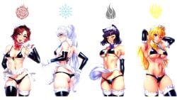 16:9 4girls bikini black_hair blake_belladonna blonde_hair blue_eyes clothing faunus female human maid maid_headdress maid_uniform multiple_girls pale_skin phloxberry public purple_eyes red_hair ruby_rose rwby silver_eyes swimwear team_rwby wallpaper weiss_schnee white_hair yang_xiao_long yellow_eyes