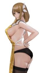 1girls absurdres apron armpits ass ass_focus backless_outfit bare_thighs big_ass black_panties braid breasts brown_hair earrings female female_only fire_emblem fire_emblem_engage goldmary_(fire_emblem) hair_ribbon highres j@ck jewelry large_breasts long_hair looking_at_viewer naked_apron nearly_naked_apron nintendo panties ribbon sideboob smile solo thick_thighs thighhighs thighs thong tying_apron underwear upper_body white_ribbon