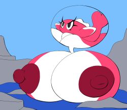 big_breasts breasts breasts_bigger_than_body breasts_bigger_than_head female huge_breasts hyper_breasts pokémon_(species) pokemon simple_coloring tatsugiri tatsugiri_(droopy_form) white_markings zanbonsen