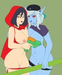 2girls big_breasts blizzard_entertainment blue_skin demon_hunter diablo diablo_3 forsaken greenmarine grey_hair hearthstone heroes_of_the_storm light-skinned_female light_skin multiple_girls pussy red_eyes sylvanas_windrunner thick_thighs undead_(warcraft) valla_(diablo) warcraft world_of_warcraft