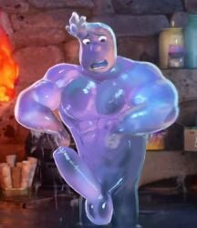 1boy big_penis edit elemental elemental_(pixar) gay glass0milk looking_down male_only muscular muscular_male pixar screenshot_edit solo_male translucent_body uncut_penis wade_ripple