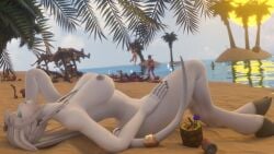 3d beach blizzard_entertainment draenei elly_(draenei) huge_breasts morilymory original_character thick_thighs warcraft world_of_warcraft