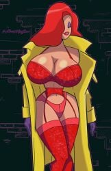 1girls atomickingboo big_breasts bra breasts busty cleavage curvaceous curvy curvy_figure digital_drawing_(artwork) digital_media_(artwork) disney eyebrows eyelashes eyes female female_focus female_only garter_belt garter_straps gloves hair hair_over_one_eye hips hourglass_figure huge_breasts human jessica_rabbit large_breasts legs light-skinned_female light_skin lingerie lips long_coat long_hair married_woman mature mature_female panties presenting purple_eyeshadow purple_gloves red_bra red_garter_belt red_garter_straps red_hair red_lingerie red_panties red_stockings redhead stockings thick thick_legs thick_thighs thighs top_heavy touchstone upper_body voluptuous waist who_framed_roger_rabbit wide_hips wife yellow_coat