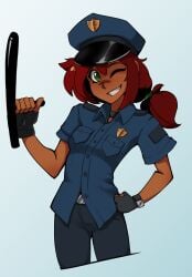 baton female fully_clothed grin mal_(malberrybush) malberrybush malyna peal_malyna police_uniform solo