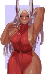 1girls animal_ears breasts dark-skinned_female dark_skin female gud0c hips huge_breasts long_hair miruko my_hero_academia rabbit red_eyes rumi_usagiyama solo thick_thighs thighs white_hair wide_hips