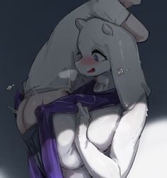 2023 absurd_res anthro ass biped black-haired_boy_(menyang) blue_eyes boss_monster bovid breast_play breasts caprine clothed clothing duo eyelashes female hi_res human male male/female mammal menyang nipple_outline open_mouth paizuri sex simple_background titjob toriel undertale undertale_(series) white-haired_boy_(menyang) white_body