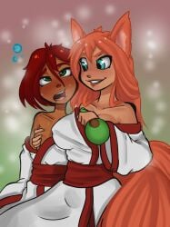 breasts clothed drunk female female_only groping kitsune mal_(malberrybush) malberrybush malyna peal_malyna yuri