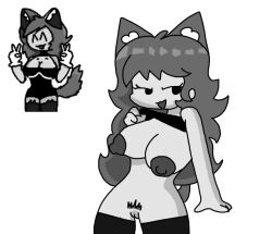 black_and_white breasts crown dress_lift friday_night_funkin furry girlfriend_(friday_night_funkin) neko pubic_hair rubberhose_gf_(friends_to_the_end) rubberhose_shipy shipy tail the_shipy_sea thighhighs