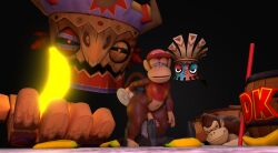 3d_(artwork) alternate_ending anal anthro ape banana barrel black_body black_fur blender_(software) blender_cycles brown_body brown_fur butt_sniffing chimpanzee clothing defeated diddy_kong digital_media_(artwork) dominant dominant_male donkey_kong donkey_kong_(series) doommusk failed_hero fan_character food fruit fur game_over gameplay_mechanics group haplorhine hat headgear headwear hi_res hypnosis lire_(doommusk) male male/male mammal mind_control monkey nintendo oral pan_(genus) plant primate red_clothing red_hat red_headwear rimming sex sniffing spirit tiki_tak_tribe