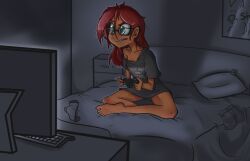 clothed female gamer gamer_girl glasses mal_(malberrybush) malberrybush malyna peal_malyna playing_videogame solo