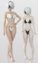 3d 3d_(artwork) big_ass big_breasts big_butt blindfold daz3d daz_studio nier nier:_automata pin3d size_difference small_breasts smaller_female swimwear tagme yorha_2b yuri