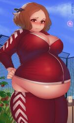 bbw belly_overhang big_belly big_female blush chubby chubby_female cleavage embarrassed fat fat_female fat_fetish fat_girl fat_woman fatty haru_okumura huge_belly kipteitei large_female obese obese_female overweight overweight_female persona persona_5 plump pork_chop thick_thighs weight_gain