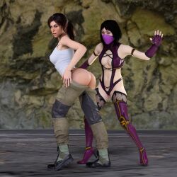 2girls 3d ass bare_ass bent_over black_hair blender brown_hair discipline embracer_group eye_contact female female_only humiliation kinkblink lara_croft lara_croft_(survivor) mask mileena mileena_(mk11) mileena_(mk9) mortal_kombat mortal_kombat_(2011) mortal_kombat_11 naughty ninja outdoors punishment slapping_butt spanked_butt spanking submissive tomb_raider tomb_raider_(survivor) video_games yuri